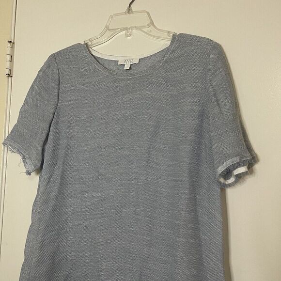 AYR Blue white mesh Short sleeve frayed hem shift dress size Large - Picture 3 of 8